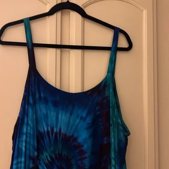 Xxl Blue/ green /black Tie-Dye Maxi Dress by Dharma Trading company w/ tie back - Picture 5 of 6